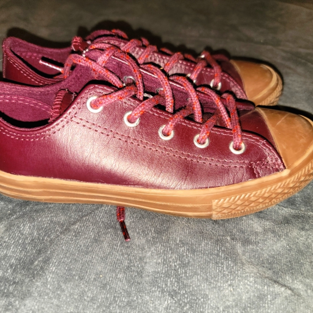 Converse All Star Burgundy Red Leather Brown Sneaker Youth Kids Size 2